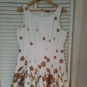 Tommy Hilfiger White Brown Floral Sleeveless A-Line Dress